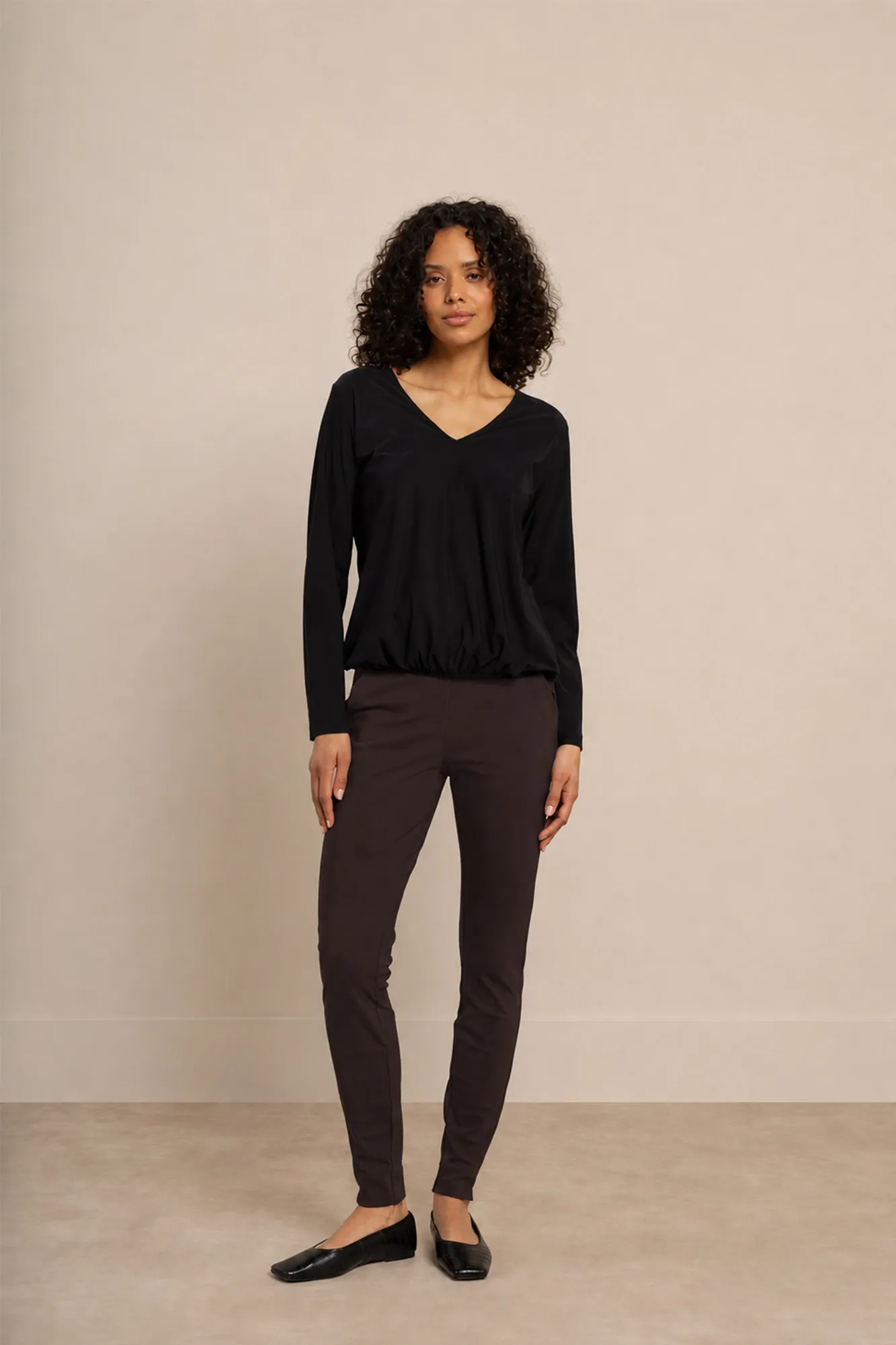 Studio Anneloes Downstairs Winter Bonded Trousers in espresso, gebonden winterstof broek